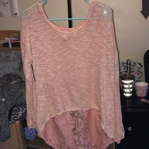 Pink back lace sweater